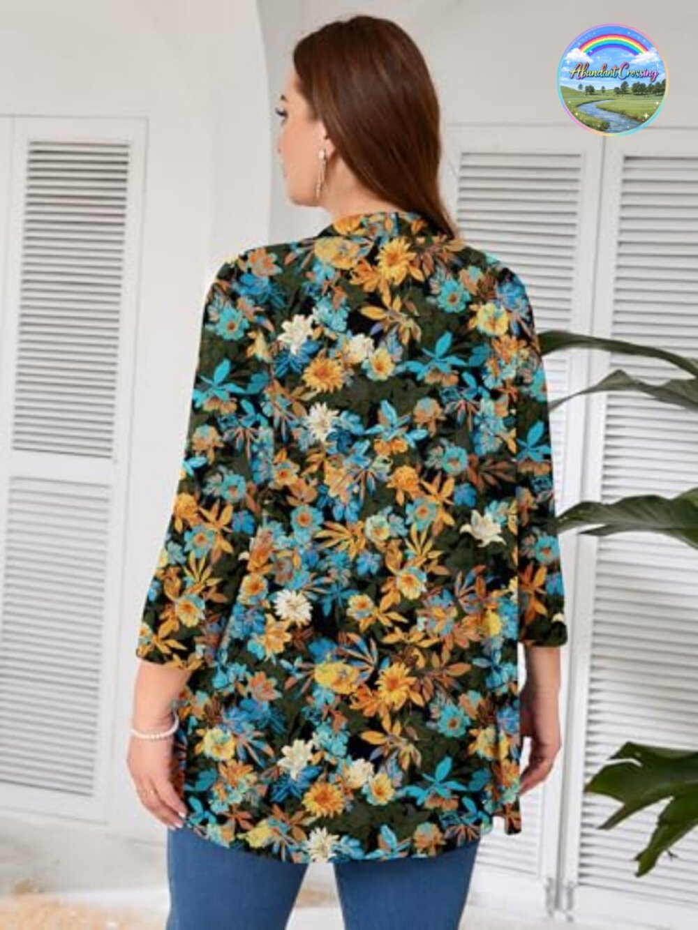 Plus Size Open Front Cardigan 3/4 Sleeve Lightweight Shrug - Picture 4 of 6